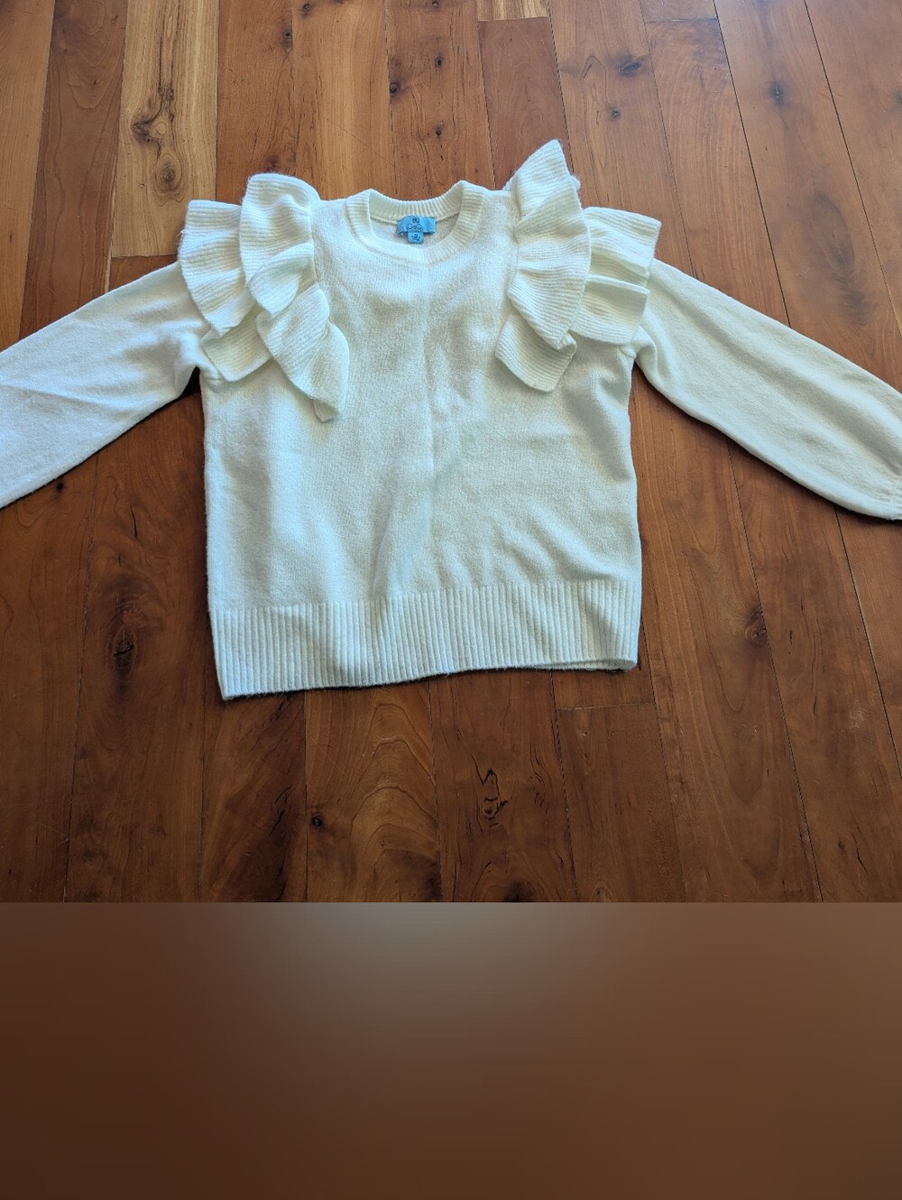 CeCe Cream Ruffle-Shoulder Crewneck Sweater